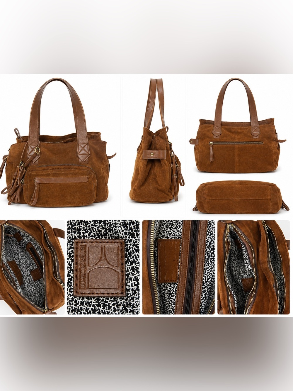 Hugo Boss Orange Suede Leather Tote Handbag – Cognac Brown